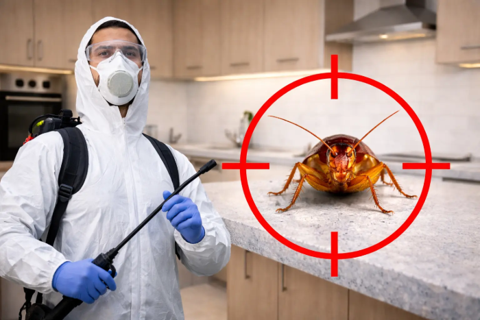 Proceso de fumigación de cucarachas con equipo profesional en CDMX